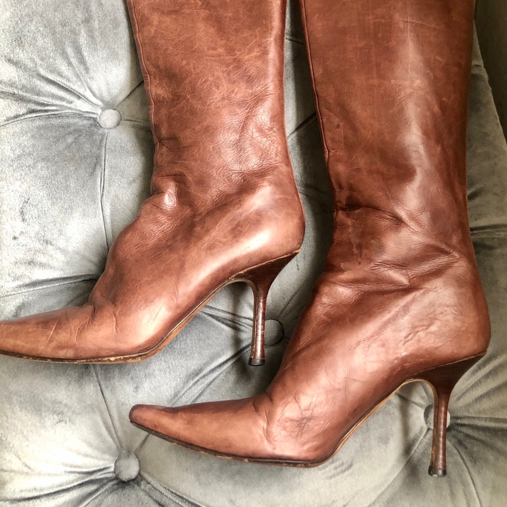 Jimmy Choo Dark Brown Leather Knee-High Stiletto Boots, Size 38 - Picture 7 of 7